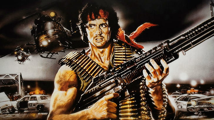 action, drama, Sylvester Stallone, Rambo, M60 machine gun, First blood