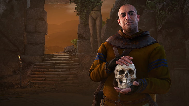 men's brown jacket and human white skull, The Witcher, The Witcher 3: Wild Hunt