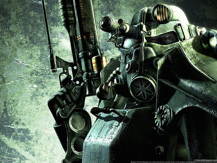 Fallout 3, power armor, machine gun, video games, Fallout 4, HD wallpaper