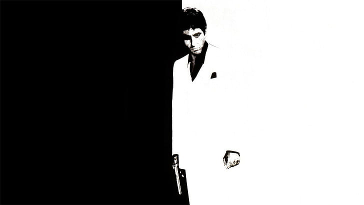 gun, black and white, Al Pacino, Scarface