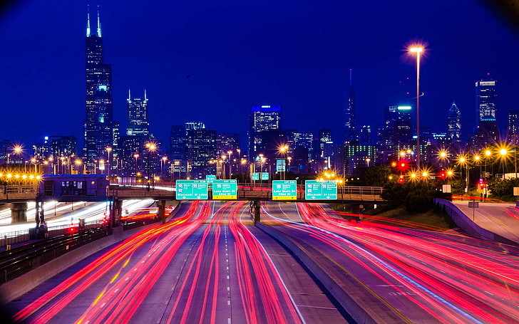 timelapse of vehicles, Chicago, highway, road, long exposure