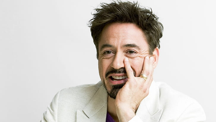 actor, portrait, white, Robert Downey Jr., HD wallpaper