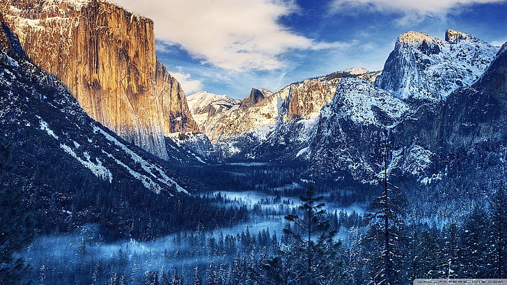 snow-capped mountain wallpaper, Yosemite National Park, mountains