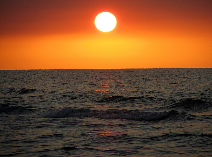 Caspian Sea, ocean, Nature, Beach, Asia/Iran, Sunset, Photography, HD wallpaper