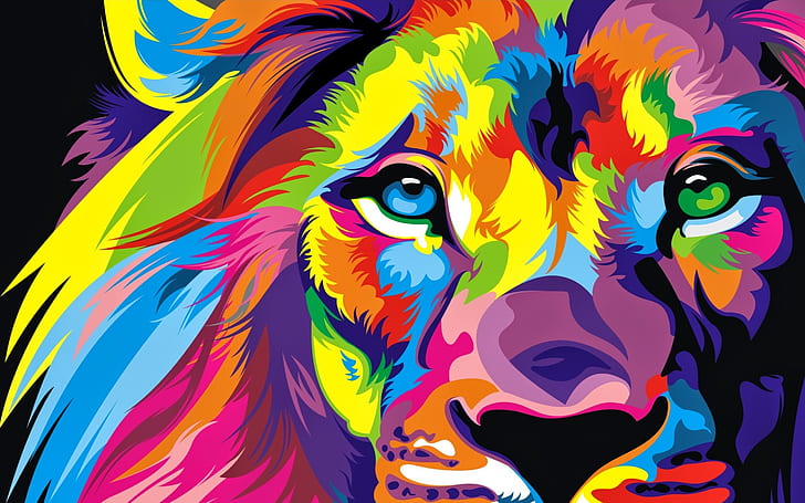 Lion Colorful Artwork, HD wallpaper
