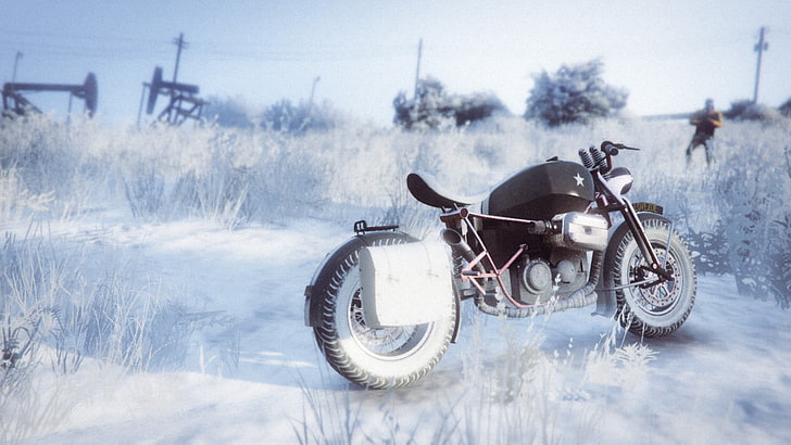 white and black standard motorcycle, Rockstar Games, Grand Theft Auto V, HD wallpaper
