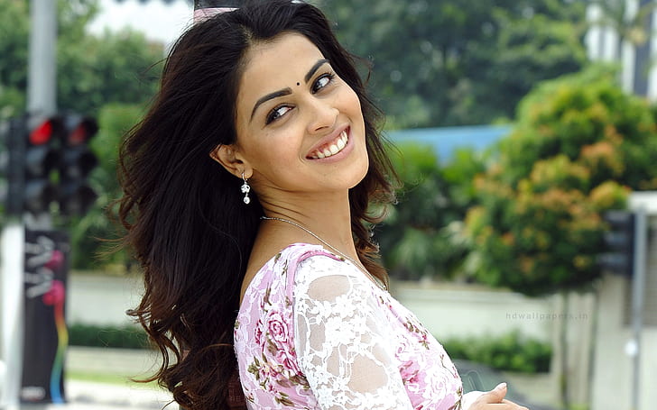 Indian Actress Genelia, women's white and pink floral dress outfit, HD wallpaper