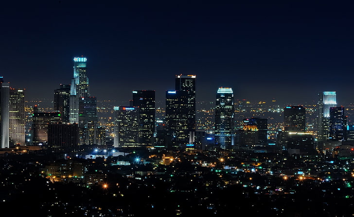Downtown LA at Night, building lot, United States, California, HD wallpaper
