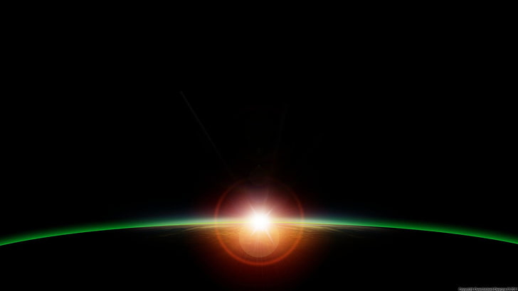 green and red LED light, space art, planet, Sun, atmosphere, sky