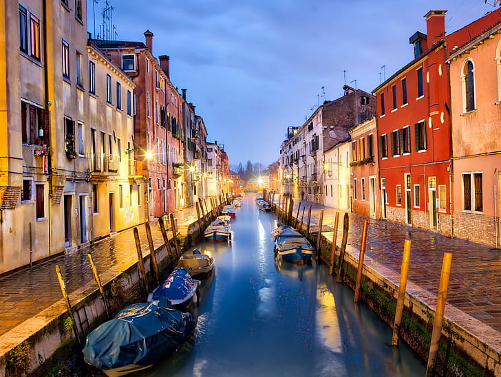 Venice Grand Canal, venice, Dusk, North East Italy, Gondola, Houses