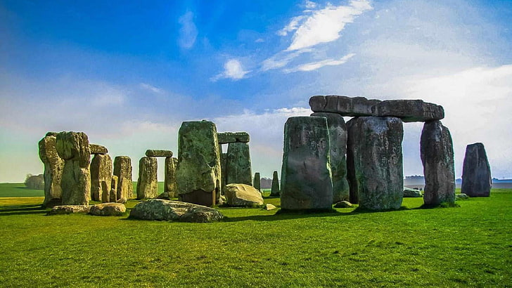 stonehenge, grass, ancient, history, the past, sky, nature