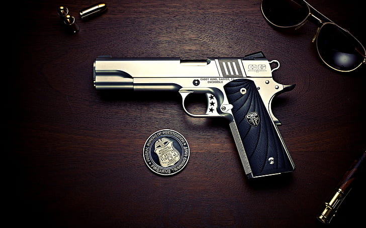 Gun, Bullets, Colt, Glasses, 1911 Colt, Officer's Pistol