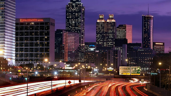 cityscape, Atlanta, traffic, long exposure, USA, architecture, HD wallpaper
