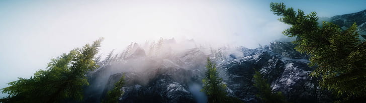 multiple display, landscape, mountains, snow, The Elder Scrolls V: Skyrim