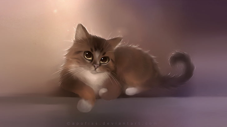 HD wallpaper: brown and white cat clip art, apofiss, drawing, cute cat,  domestic Cat | Wallpaper Flare