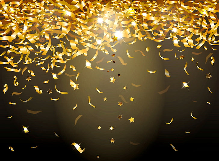 gold confetti clipart, lights, background, sequins, golden, glow, HD wallpaper
