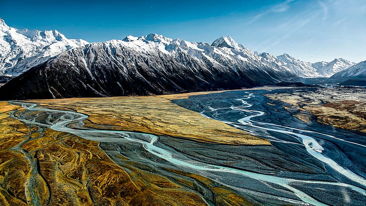 landscape, Aoraki / Mount Cook, mountains, New Zealand, river, HD wallpaper