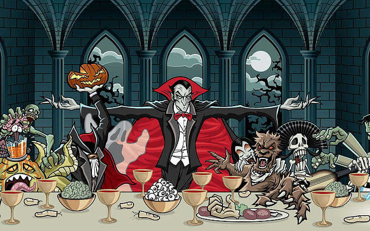 The Last Suffer Dracula parody painting, vampire, art, feast, HD wallpaper