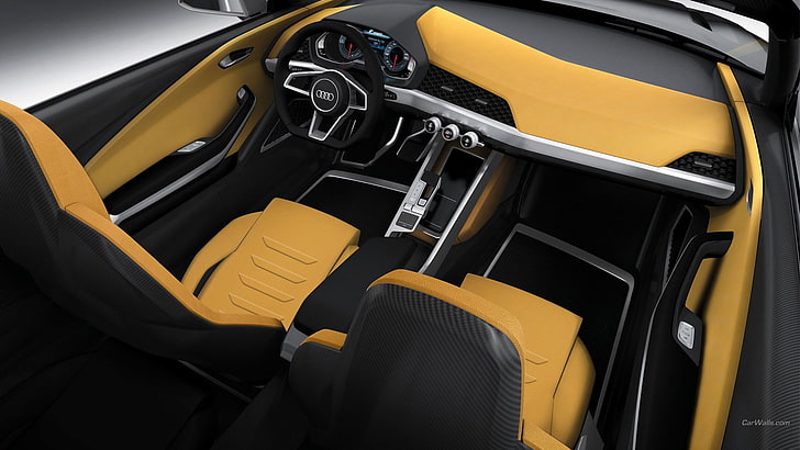black and yellow vehicle interior, Audi Crossline, car interior