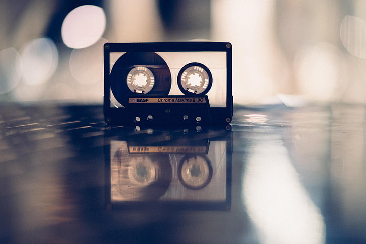 black and white cassette tape, music, background, BASF, technology