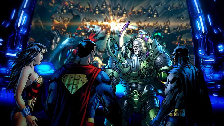 Superman Batman Wonder Woman Justice League Lex Luthor DC Universe Online HD, lex luthor, superman, batman, and wonder woman