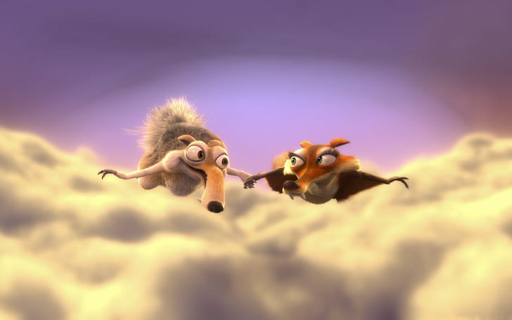 Scrat and Scratte, animation, ice, squirrel, age, comedy