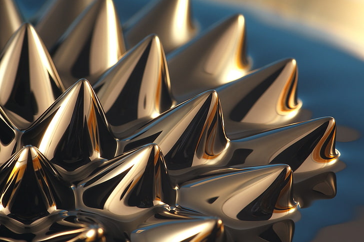silver-colored spiky acessory, Ferrofluid, macro, gold, no people