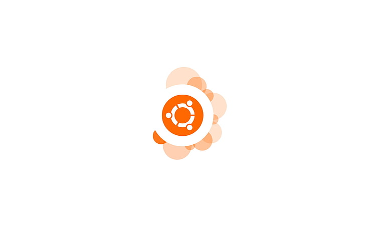 white and orange logo, minimalism, Ubuntu, white background, digital art, HD wallpaper