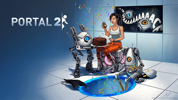 portal 2 illustration, Portal (game), Valve, Portal Gun, GLaDOS
