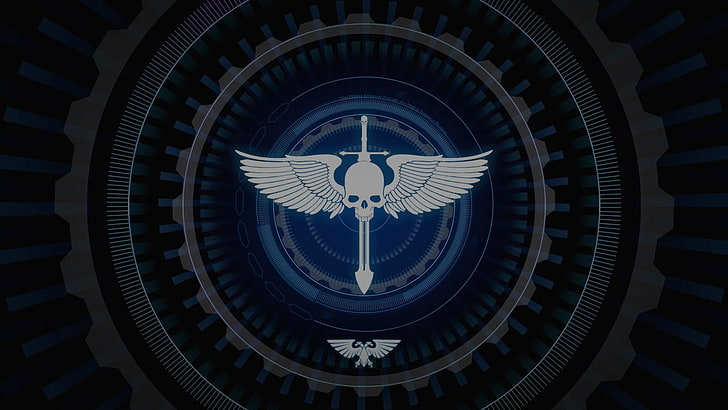 gray skull and sword logo, WH40K, Warhammer, space marines, Space Hulk: Deathwing, HD wallpaper