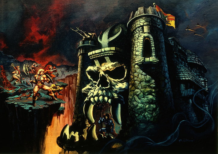 skull themed castle game poster, fantasy art, He-Man and the Masters of the Universe