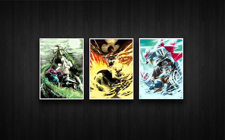 three Hero character illustrations, Pokémon, anime, collage, HD wallpaper
