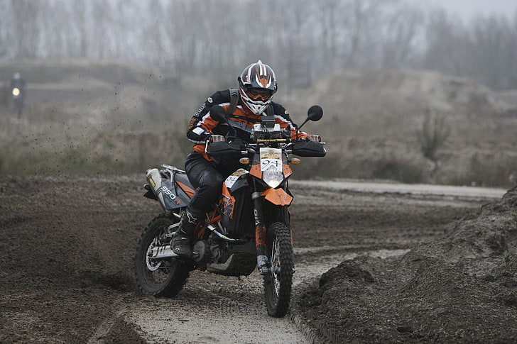 orange and black dirt bike, KTM, enduro, super enduro, motorcycle, HD wallpaper