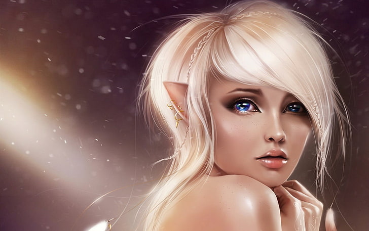 HD wallpaper: fantasy art, anime girls, realistic, blonde, blue eyes, elves  | Wallpaper Flare