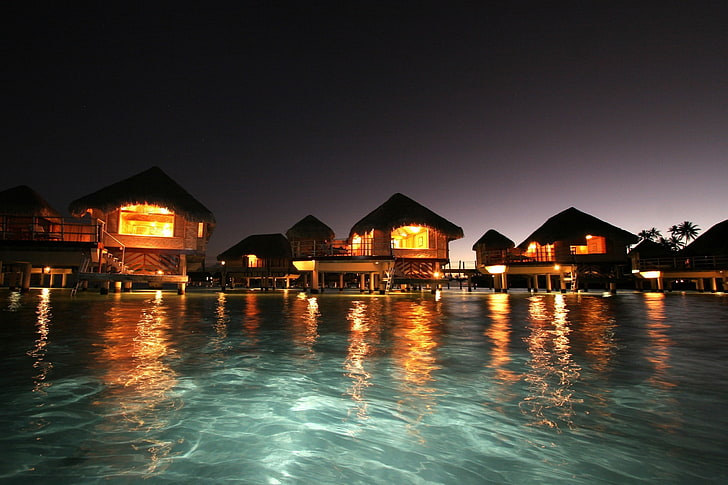 hotel, night, water, built structure, architecture, illuminated
