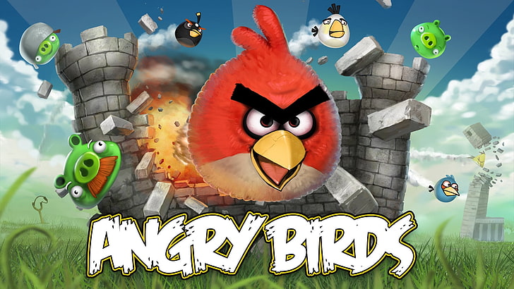 Angry Birds illustration, castle, bricks, explosion, vector, backgrounds, HD wallpaper