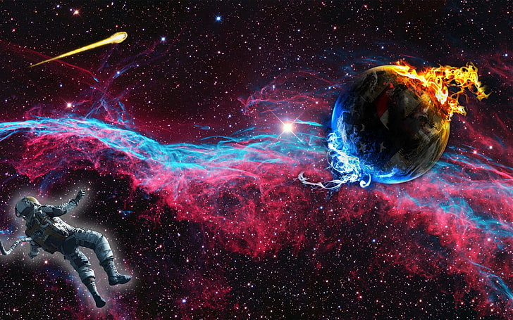 astronaut floating near planet digital wallpaper, space, star - space