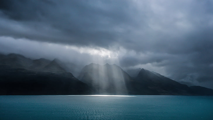 storm, New Zealand, Queenstown, Lake Wakatipu, spotlight, cloud - sky, HD wallpaper