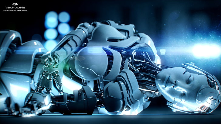 cyborg, fi, Futuristic, robot, sci, technics, illuminated, night, HD wallpaper