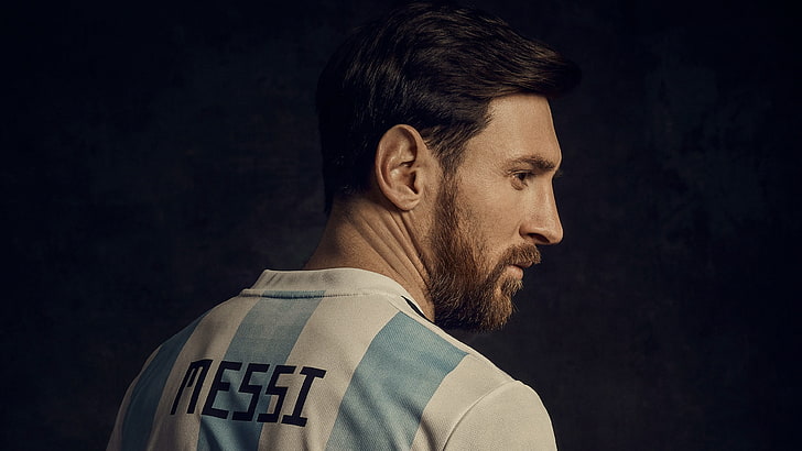 Lionel Messi 4K, headshot, portrait, studio shot, beard, adult