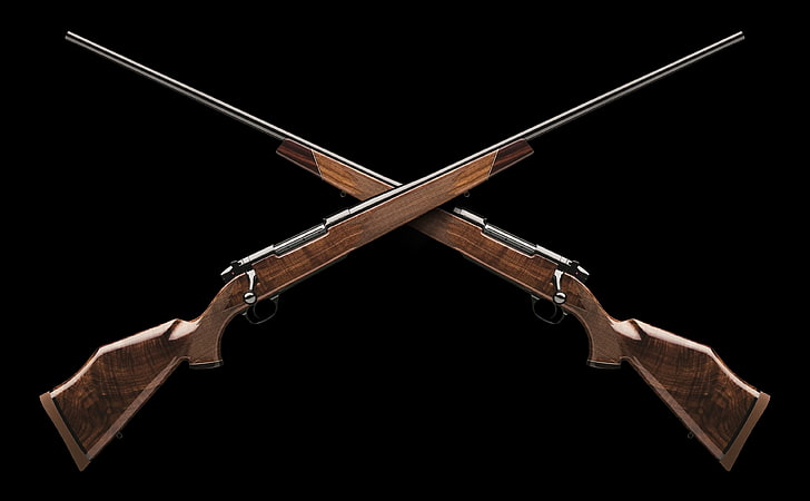 Weatherby Rifles, two brown hunting rifles, Vintage, Aero/Black, HD wallpaper