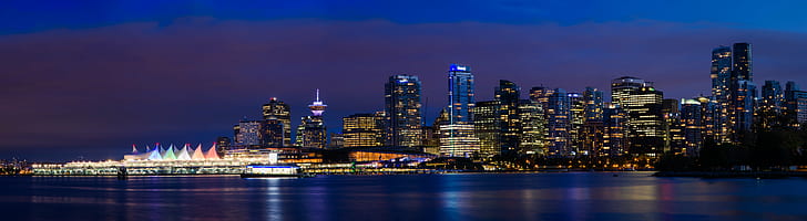 panoramic photography of city buildings during night time, Vancity, HD wallpaper