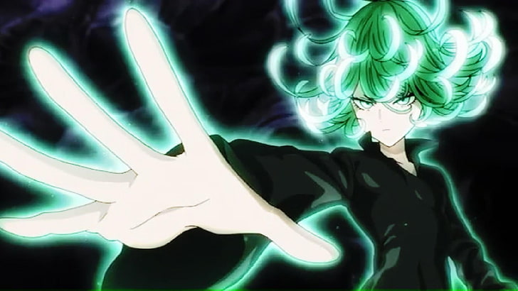 one punch man, tatsumaki, power, anime, girl, psychic, green color