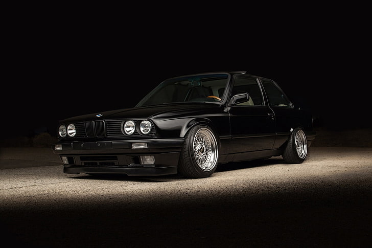 black BMW coupe, E30, stance, BBS rs, car, land Vehicle, sports Car, HD wallpaper