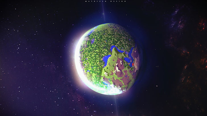 planet earth screenshot, Minecraft, space, stars, glowing, dark