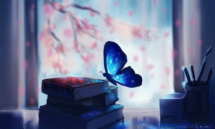 butterfly, books, table, Life Is Strange