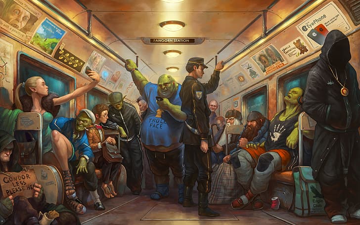 metro, elf, train, art, Gollum, The Lord of the rings, dwarf, HD wallpaper