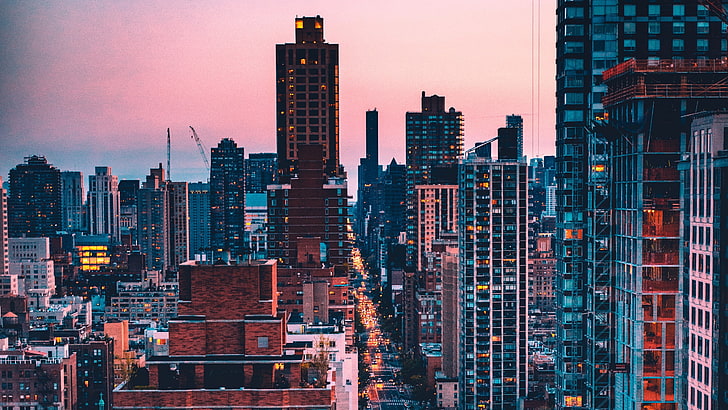 city buildings, architecture, cityscape, USA, New York City, evening, HD wallpaper