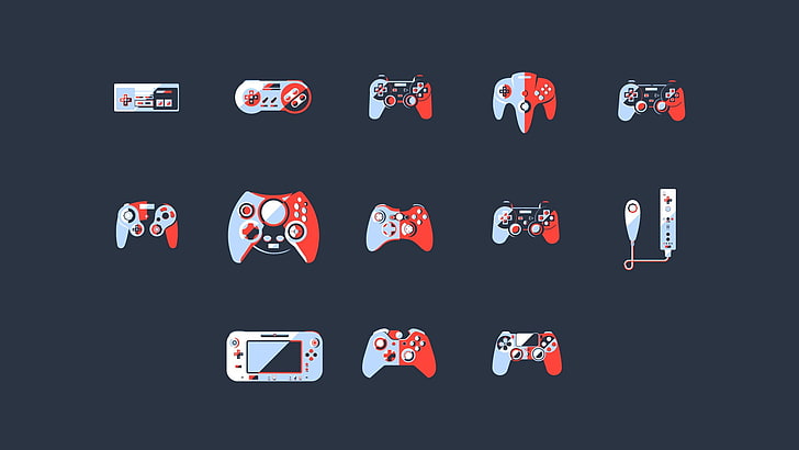 white-and-red game controller lot collage, Nintendo game controller icons, HD wallpaper