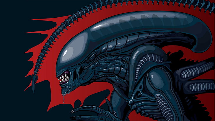 Alien illustration, Xenomorph, aliens, artwork, red, creativity
